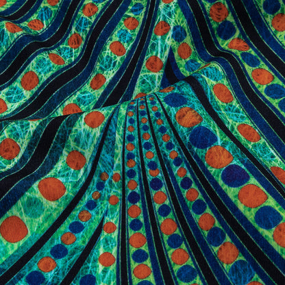 Jade, Blue and Orange Art Deco Feathers UV Protective Compression Swimwear Tricot with Aloe Vera Microcapsules
