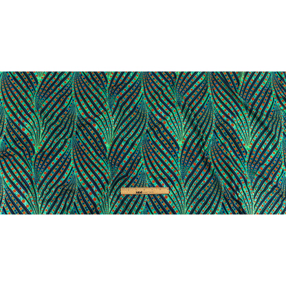 Jade, Blue and Orange Art Deco Feathers UV Protective Compression Swimwear Tricot with Aloe Vera Microcapsules