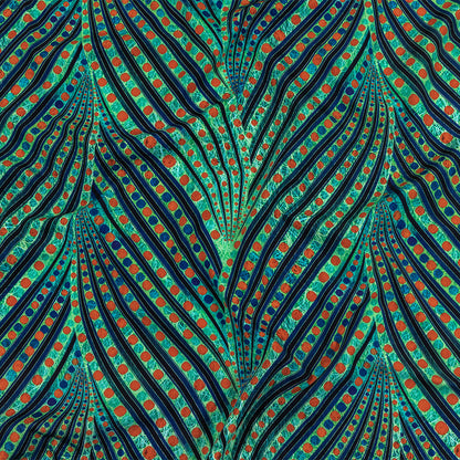 Jade, Blue and Orange Art Deco Feathers UV Protective Compression Swimwear Tricot with Aloe Vera Microcapsules