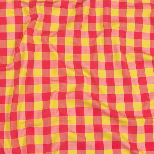 Hot Pink and Yellow Checks UV Protective Compression Swimwear Tricot with Aloe Vera Microcapsules