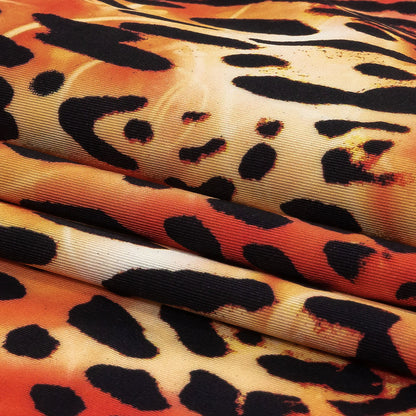 Compression Swimwear Tricot, UV Protective with Aloe Vera Microcapsules - Orange and Yellow Tie Dye Leopard - Caye Collection