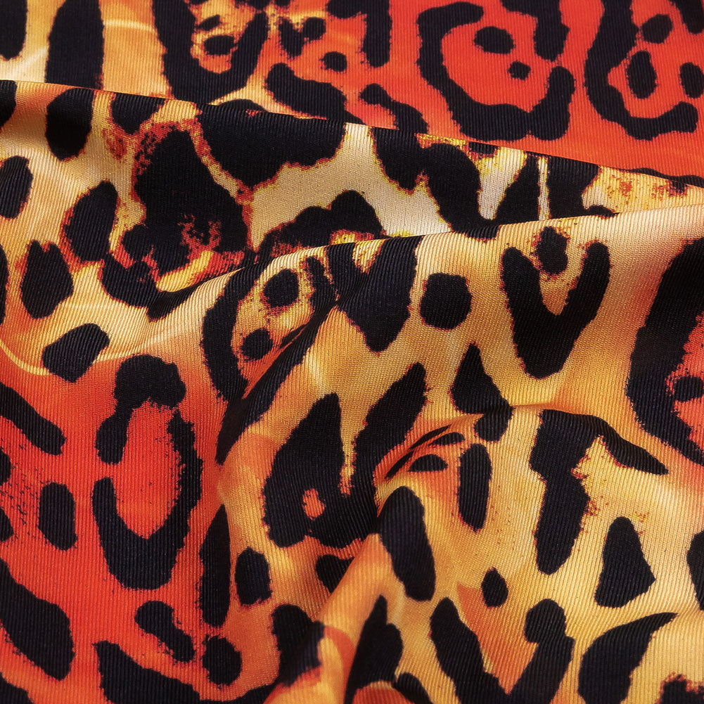 Compression Swimwear Tricot, UV Protective with Aloe Vera Microcapsules - Orange and Yellow Tie Dye Leopard - Caye Collection