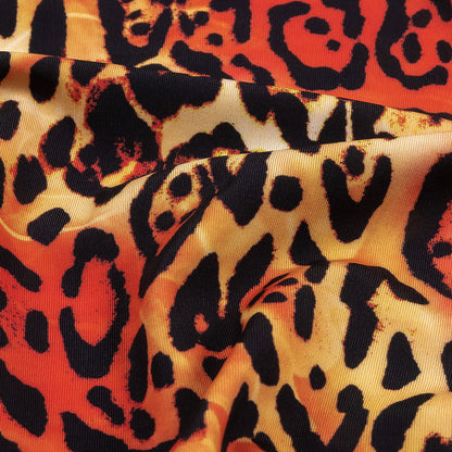 Compression Swimwear Tricot, UV Protective with Aloe Vera Microcapsules - Orange and Yellow Tie Dye Leopard - Caye Collection