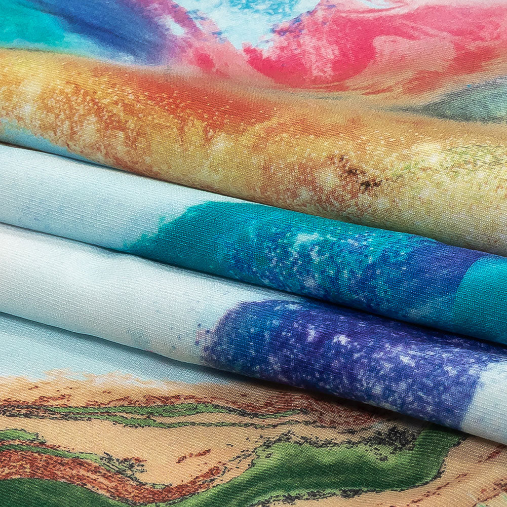 Compression Swimwear Tricot, UV Protective with Aloe Vera Microcapsules - Pale Blue and Rainbow Marbled - Caye Collection
