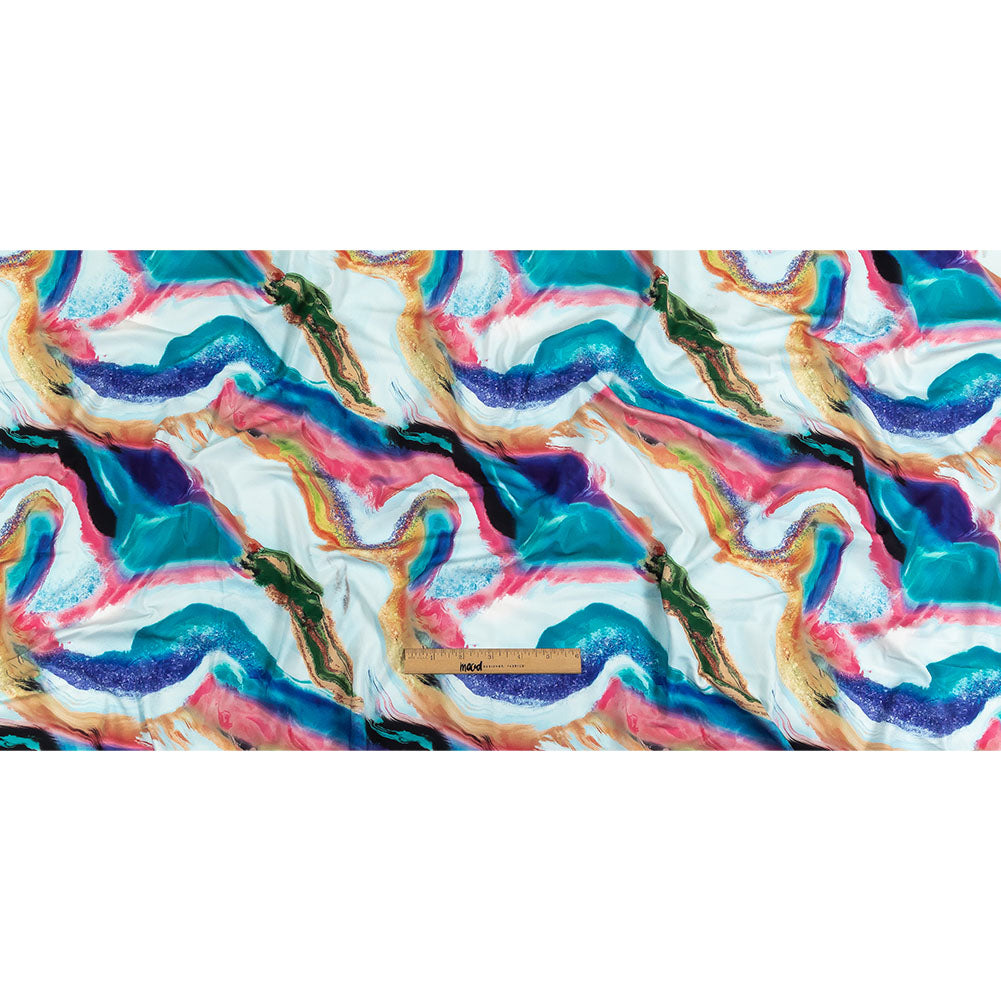 Compression Swimwear Tricot, UV Protective with Aloe Vera Microcapsules - Pale Blue and Rainbow Marbled - Caye Collection