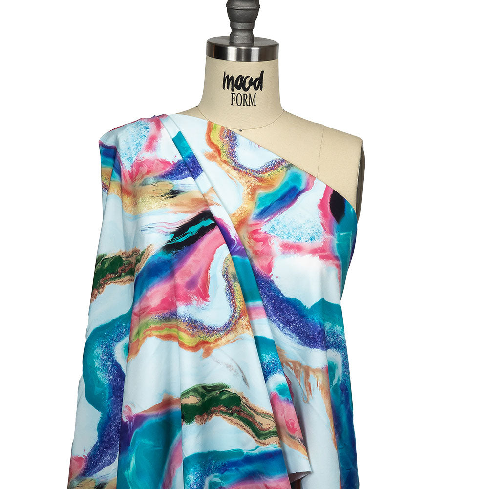 Compression Swimwear Tricot, UV Protective with Aloe Vera Microcapsules - Pale Blue and Rainbow Marbled - Caye Collection