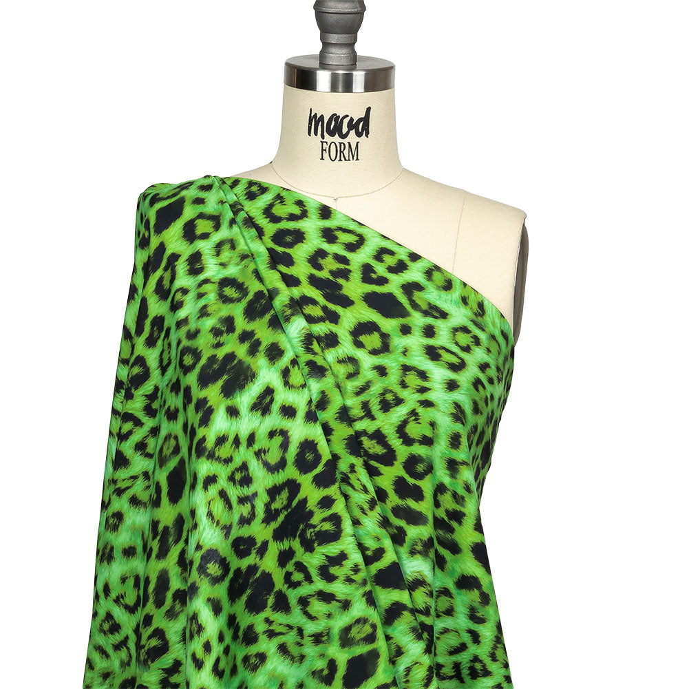Compression Swimwear Tricot, UV Protective with Aloe Vera Microcapsules - Green Cheetah Spots - Caye Collection Drape