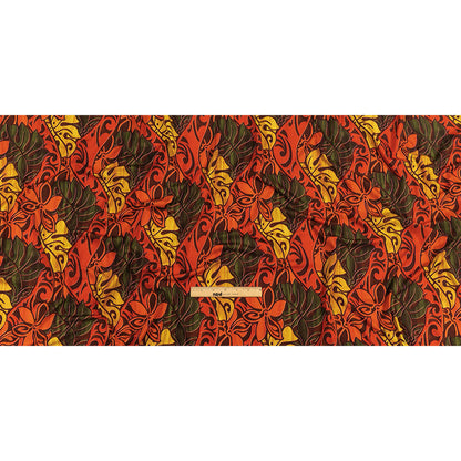 Red, Orange and Olive Green Art Nouveau Leaves UV Protective Compression Swimwear Tricot with Aloe Vera Microcapsules