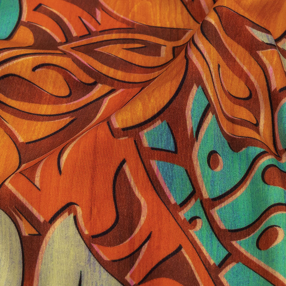 Orange and Turquoise Art Nouveau Leaves UV Protective Compression Swimwear Tricot with Aloe Vera Microcapsules