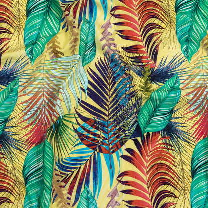Yellow, Teal and Pink Foliage UV Protective Compression Swimwear Tricot with Aloe Vera Microcapsules