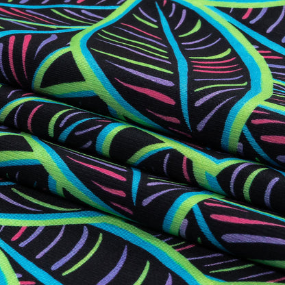 Black, Green and Blue Leaves UV Protective Compression Swimwear Tricot with Aloe Vera Microcapsules