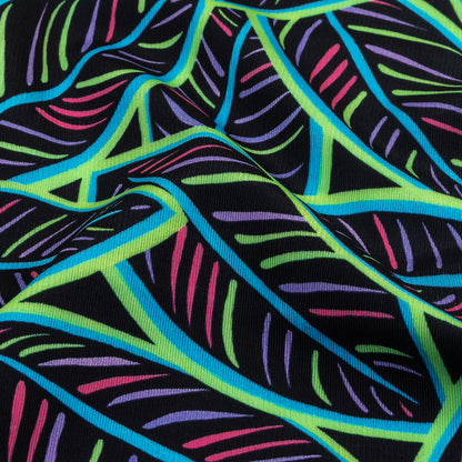 Black, Green and Blue Leaves UV Protective Compression Swimwear Tricot with Aloe Vera Microcapsules