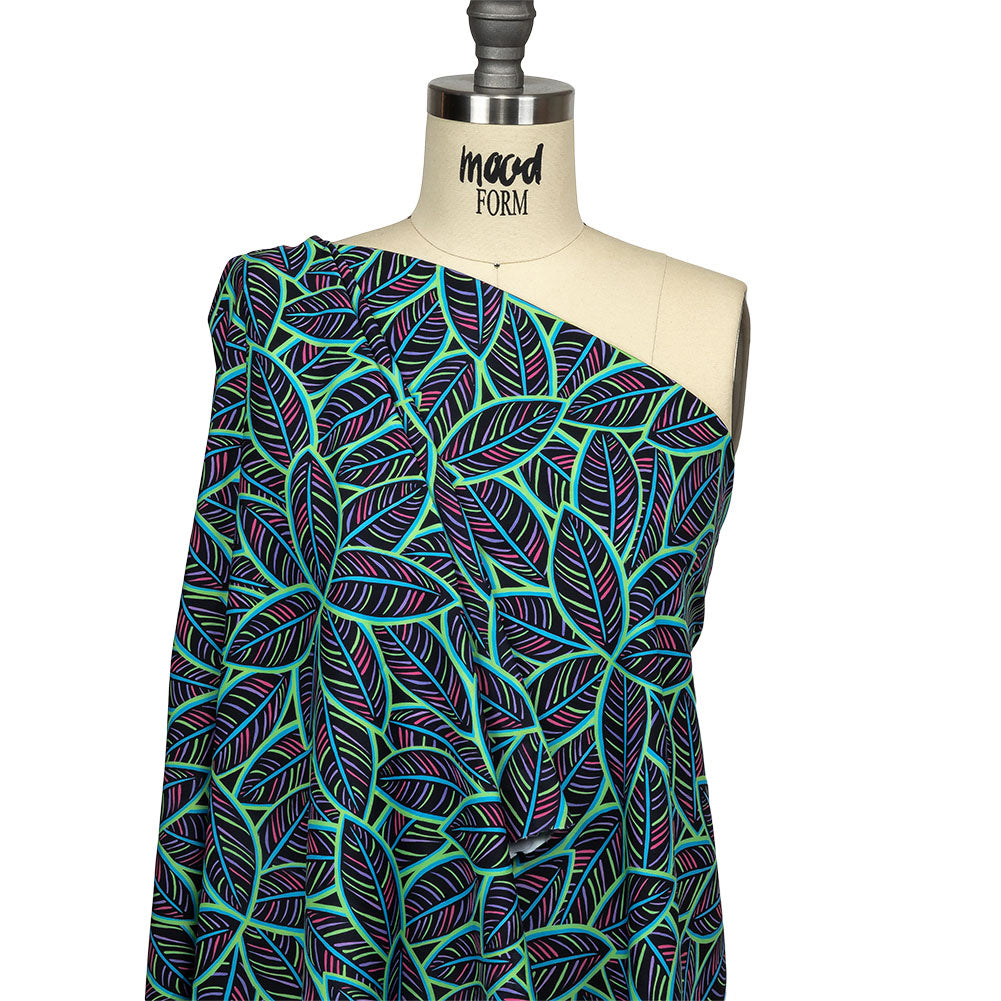 Black, Green and Blue Leaves UV Protective Compression Swimwear Tricot with Aloe Vera Microcapsules