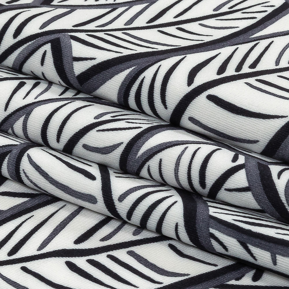 White, Folkstone Gray and Black Leaves UV Protective Compression Swimwear Tricot with Aloe Vera Microcapsules - Folded