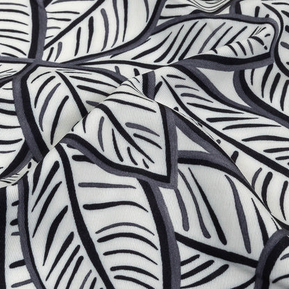 White, Folkstone Gray and Black Leaves UV Protective Compression Swimwear Tricot with Aloe Vera Microcapsules