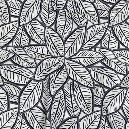 White, Folkstone Gray and Black Leaves UV Protective Compression Swimwear Tricot with Aloe Vera Microcapsules