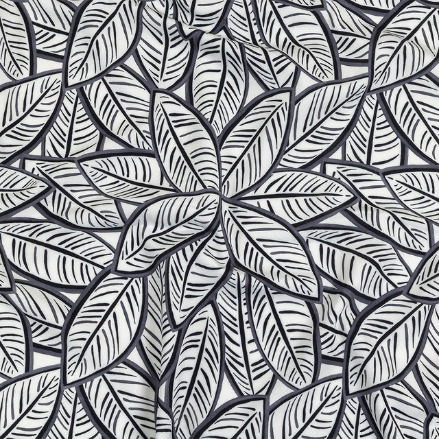 White, Folkstone Gray and Black Leaves UV Protective Compression Swimwear Tricot with Aloe Vera Microcapsules