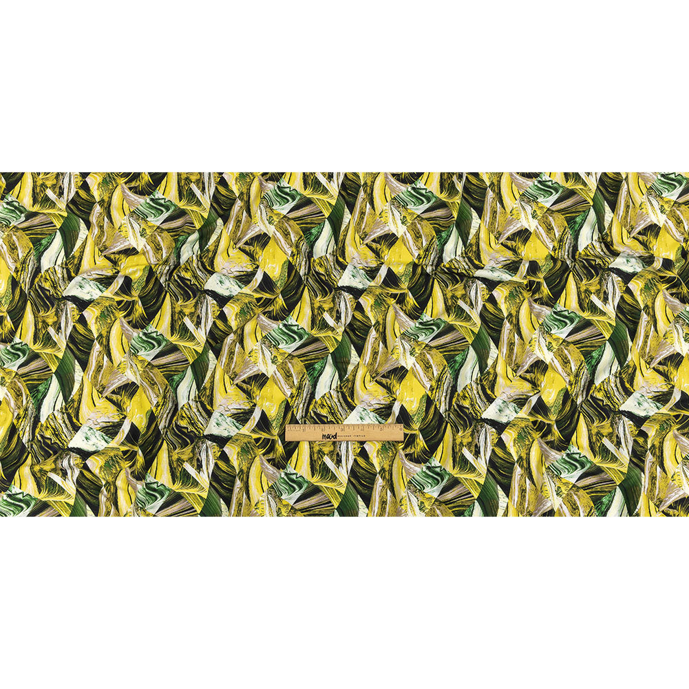 Green and Yellow Marbled Warped Diamonds UV Protective Compression Swimwear Tricot with Aloe Vera Microcapsules Full