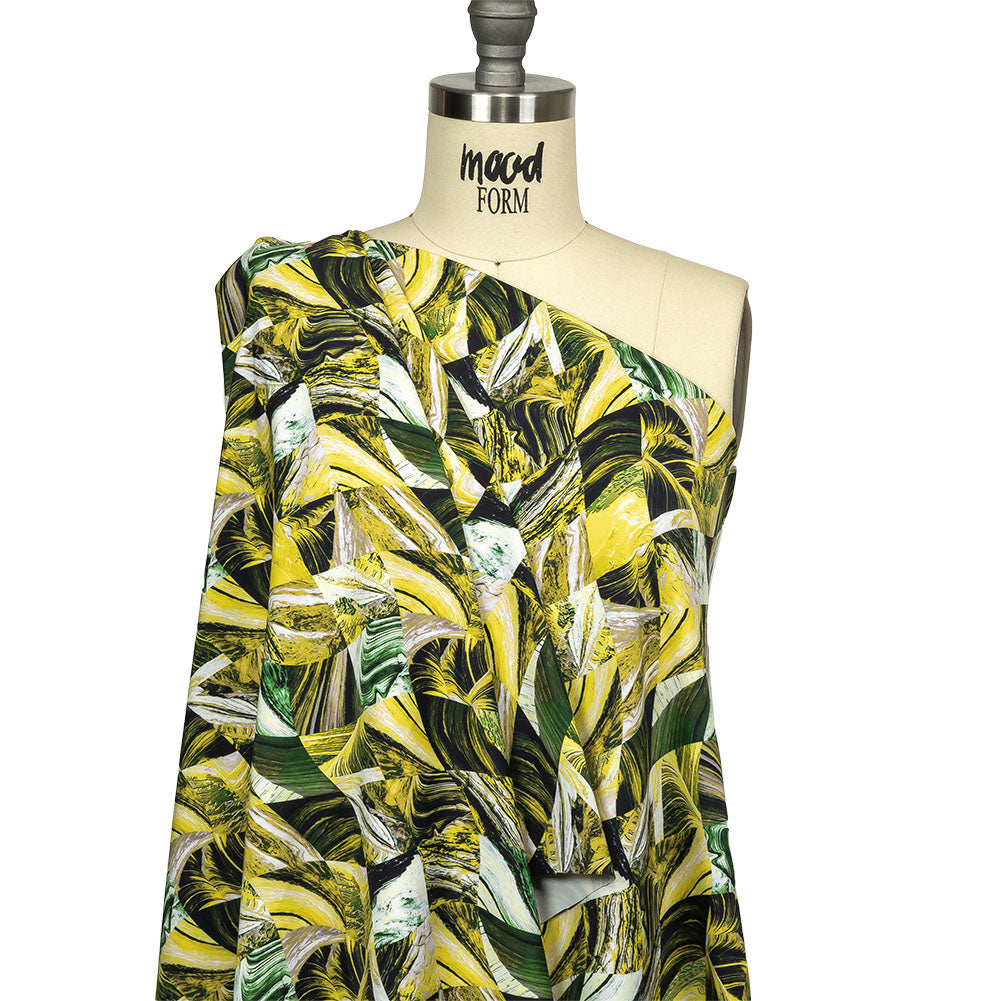 Green and Yellow Marbled Warped Diamonds UV Protective Compression Swimwear Tricot with Aloe Vera Microcapsules Drape