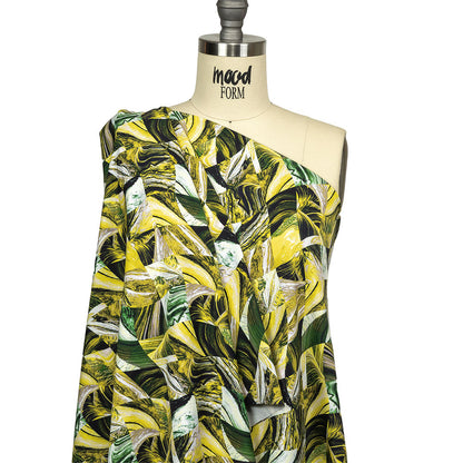 Green and Yellow Marbled Warped Diamonds UV Protective Compression Swimwear Tricot with Aloe Vera Microcapsules Drape