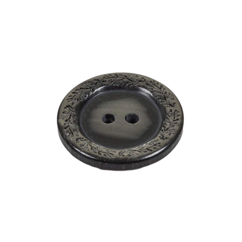 Shimmering Gray Carved Floral Rim 2-Hole Plastic Button - 36L/23mm Folded