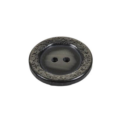 Shimmering Gray Carved Floral Rim 2-Hole Plastic Button - 36L/23mm Folded