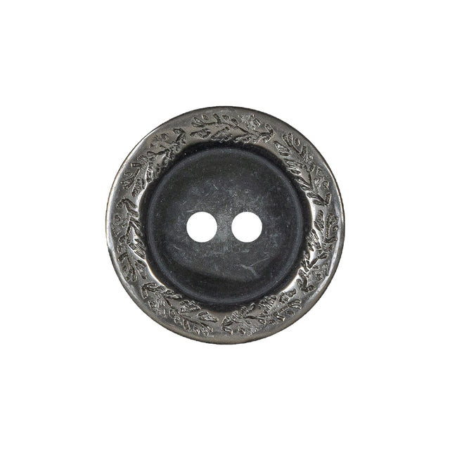 Shimmering Gray Carved Floral Rim 2-Hole Plastic Button - 36L/23mm