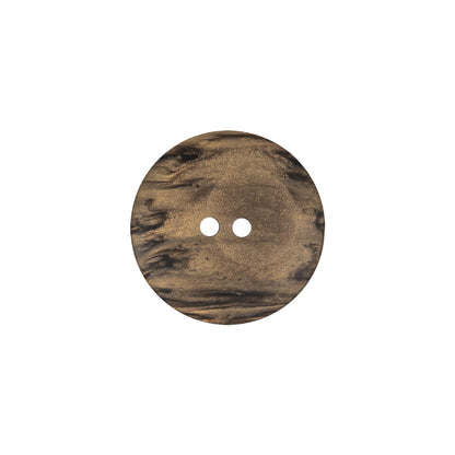 Italian Brown and Tan Wood-Look Lacy Textured Wide Rim 2-Hole Plastic Button - 28L/18mm Detail