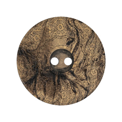 Italian Brown and Tan Wood-Look Lacy Textured Wide Rim 2-Hole Plastic Button - 44L/28mm