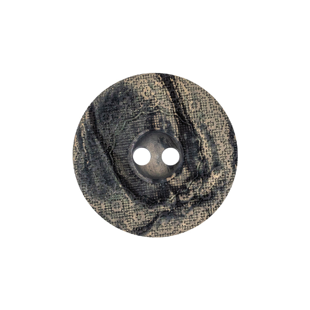 Italian Meteorite and Gold Swirled Lacy Textured Wide Rim 2-Hole Plastic Button - 36L/23mm