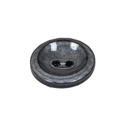 Cool Gray and Black Enamel-Look 2-Hole Plastic Dish Button - 36L/23mm Folded