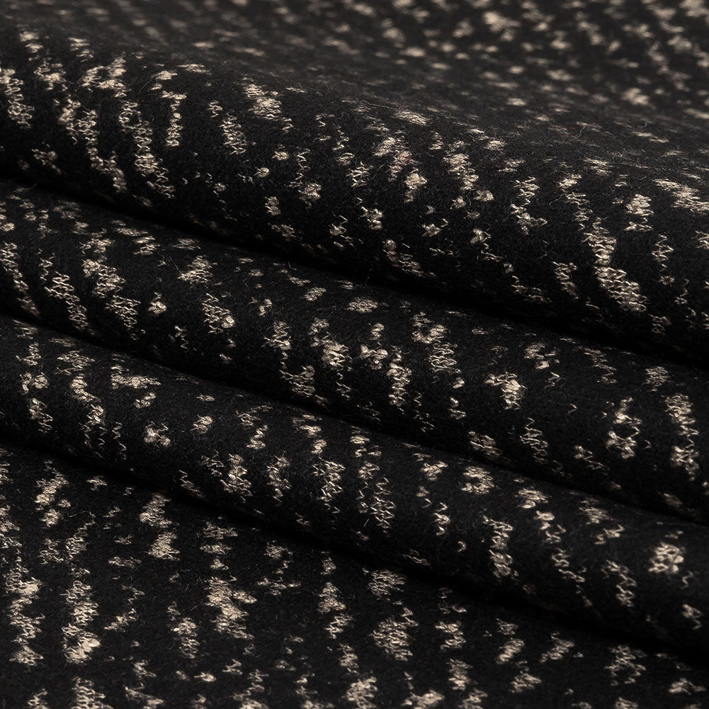 Black and Beige Speckled Diagonal Stripes Fulled Wool Knit Folded