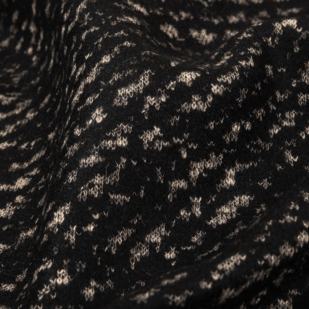Black and Beige Speckled Diagonal Stripes Fulled Wool Knit Detail