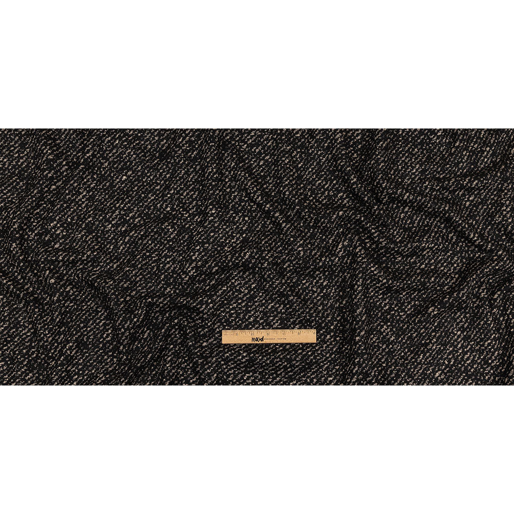 Black and Beige Speckled Diagonal Stripes Fulled Wool Knit Full