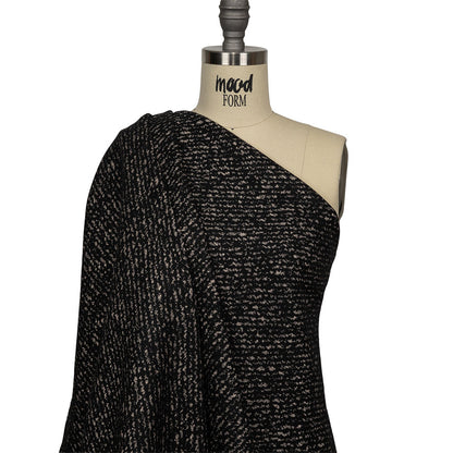 Black and Beige Speckled Diagonal Stripes Fulled Wool Knit Drape