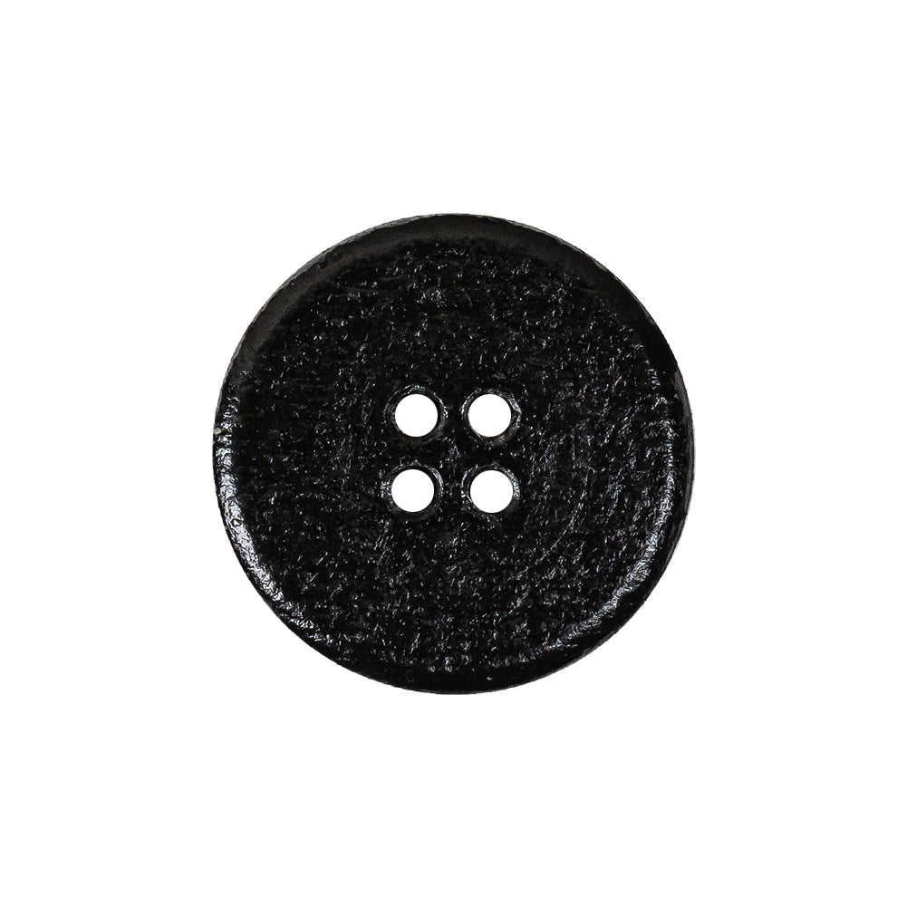 Italian Black Low Convex 4-Hole Leather Button - 36L/23mm Detail