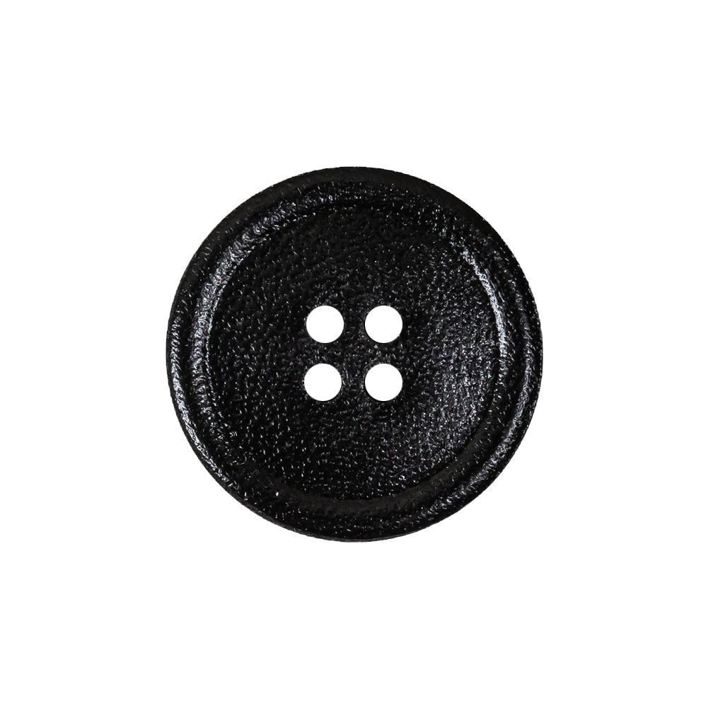 Italian Black Low Convex 4-Hole Leather Button - 36L/23mm