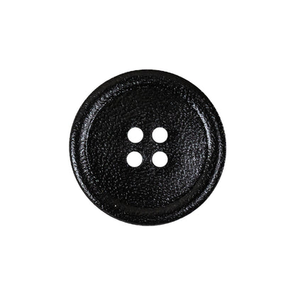 Italian Black Low Convex 4-Hole Leather Button - 36L/23mm