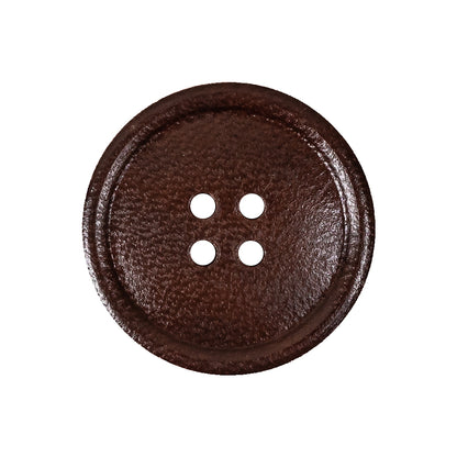Italian Brown Low Convex 4-Hole Leather Button - 40L/25.5mm