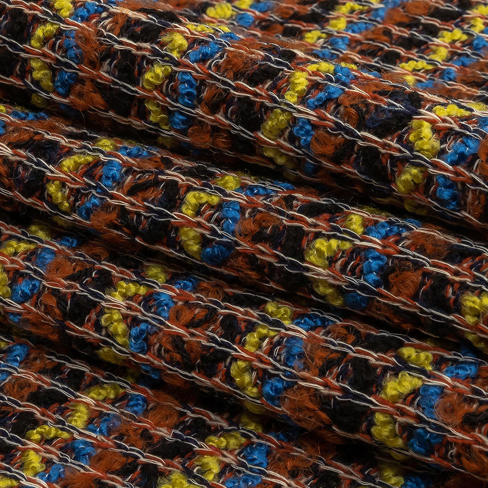 Italian Burnt Orange, Key Lime and Bright Blue Striped Boucle Wool Sweater Knit Folded