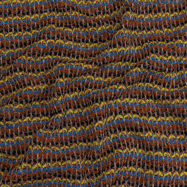 Italian Burnt Orange, Key Lime and Bright Blue Striped Boucle Wool Sweater Knit