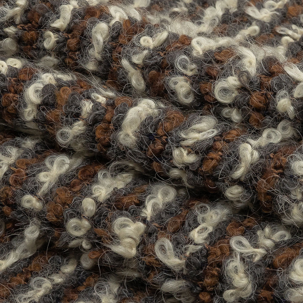 Brown, Charcoal and Off White Striped Plush Boucle Wool Knit Folded