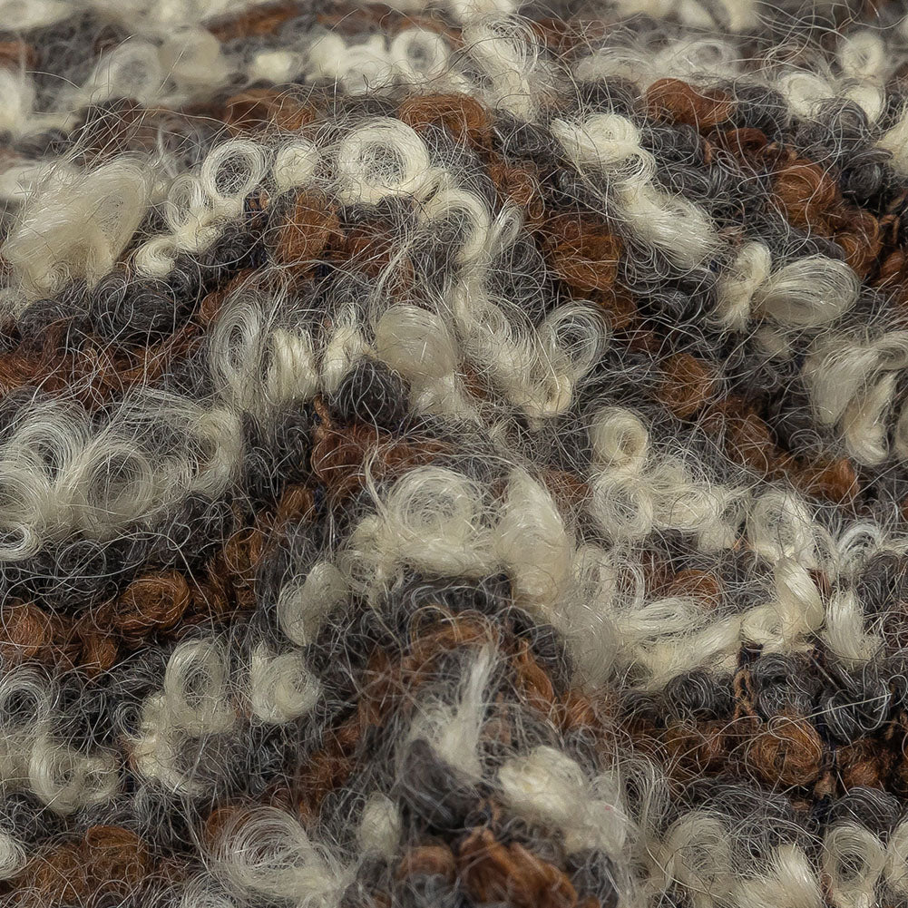 Brown, Charcoal and Off White Striped Plush Boucle Wool Knit Detail