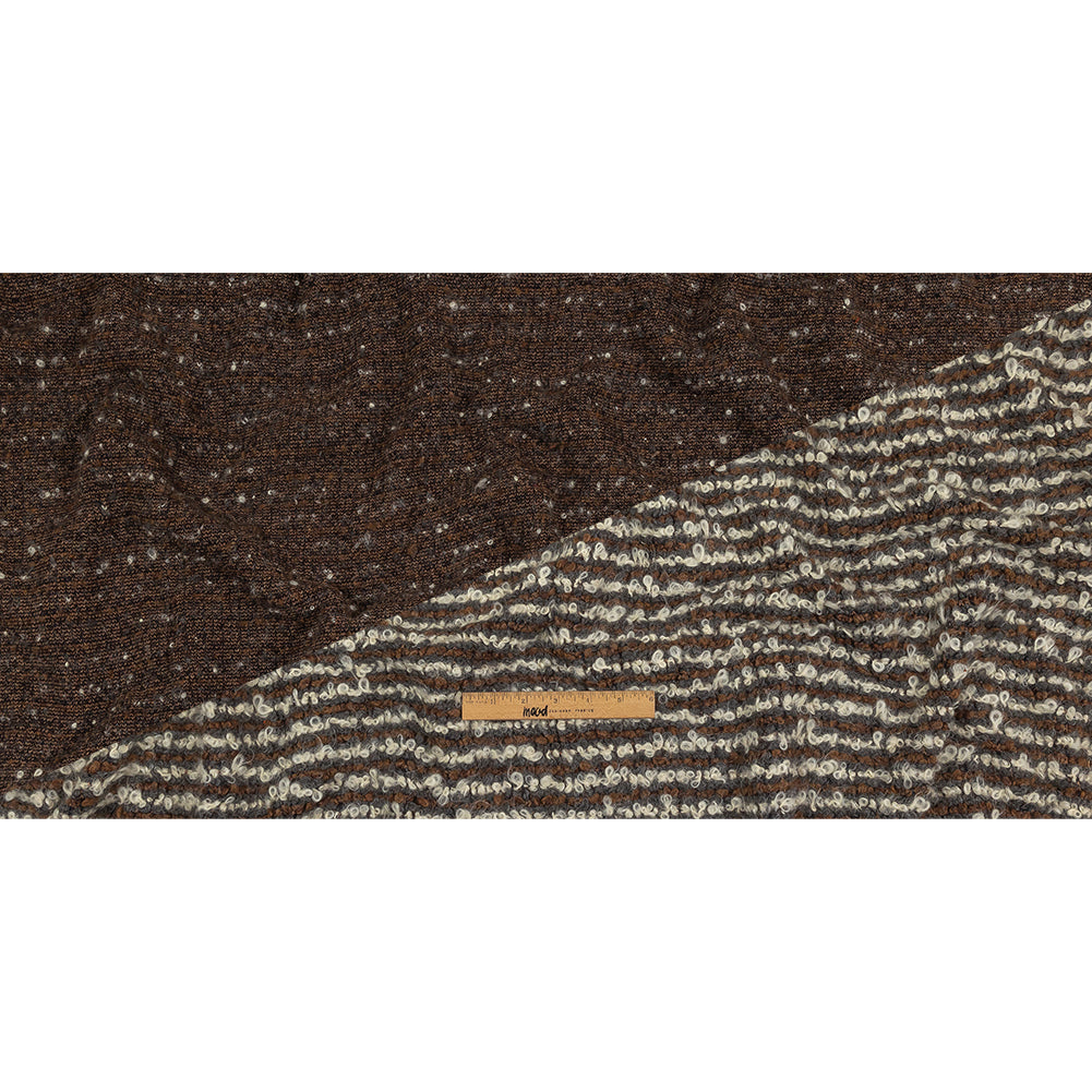 Brown, Charcoal and Off White Striped Plush Boucle Wool Knit Full