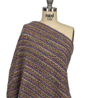 Italian Lime, Bright Blue and Light Pink Striped Boucle Wool Sweater Knit Drape