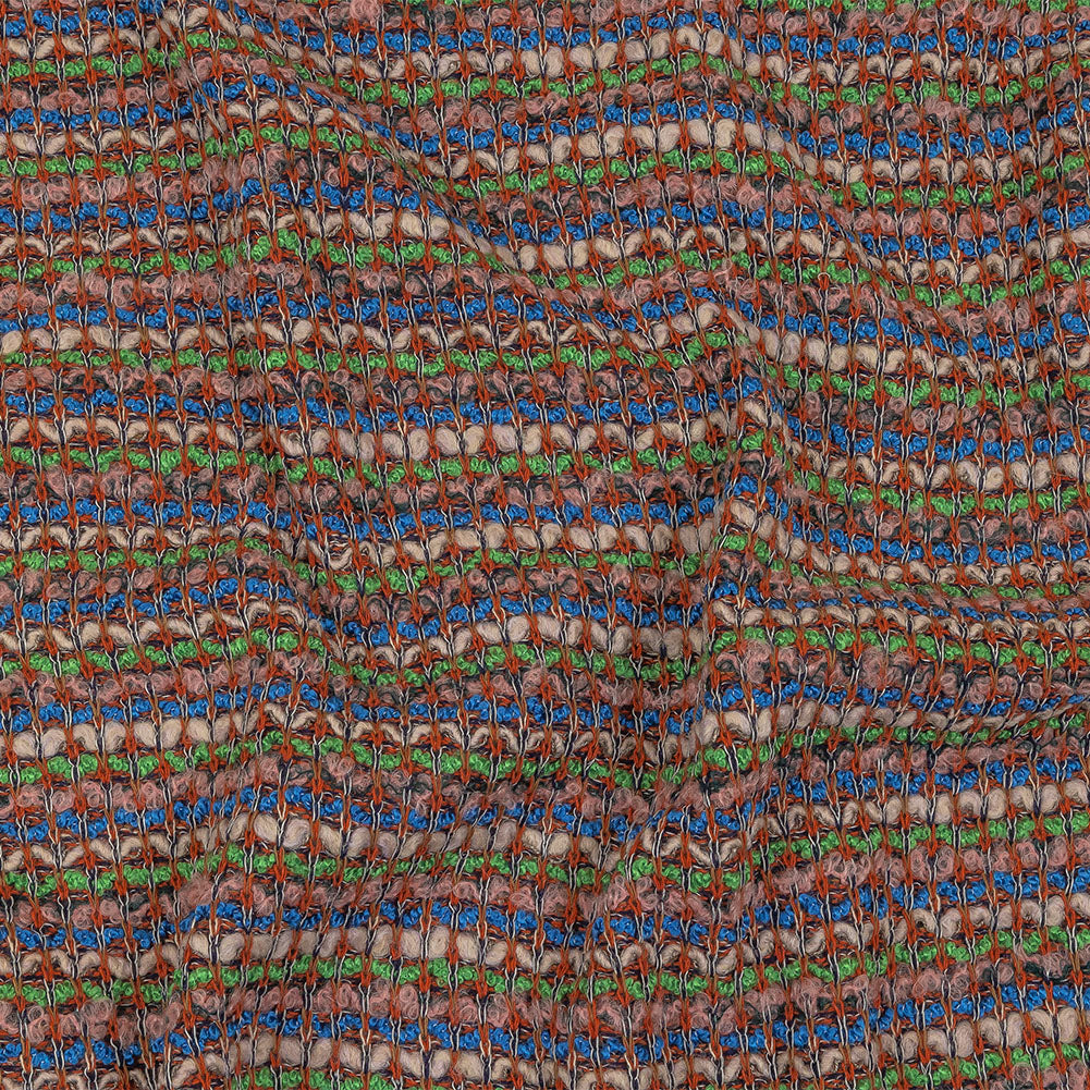 Italian Lime, Bright Blue and Light Pink Striped Boucle Wool Sweater Knit