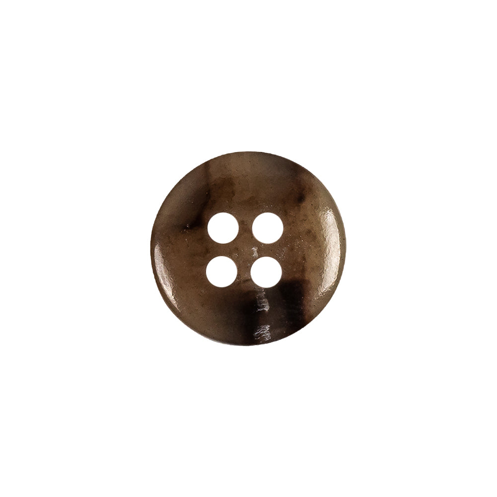 Tan and Brown Mottled Semitransparent 4-Hole Rolled Rim Plastic Button - 24L/15mm Detail