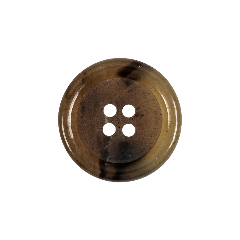 Tan and Brown Mottled Semitransparent 4-Hole Rolled Rim Plastic Button - 34L/21.5mm