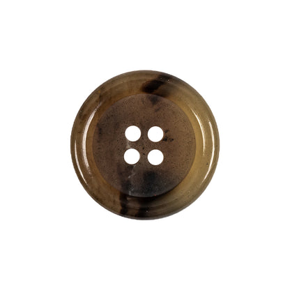 Tan and Brown Mottled Semitransparent 4-Hole Rolled Rim Plastic Button - 34L/21.5mm