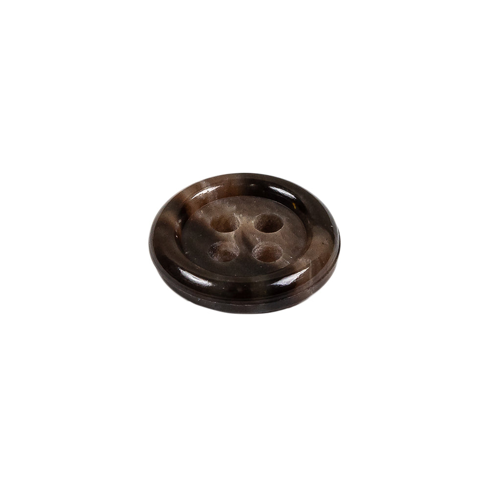 Dark Brown and Almond Mottled Semitransparent 4-Hole Rolled Rim Plastic Button - 24L/15mm Folded